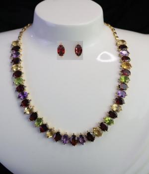 Multi Stone Single Lane Neckless with Earrings
