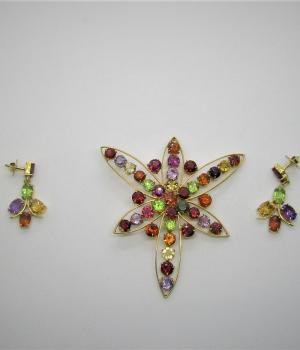 Multi Stone Butterfly  Pendent with Earrings