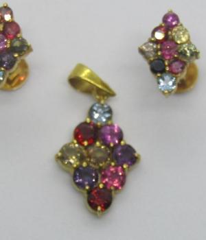 Multi Stone Squre  Pendent with Earrings